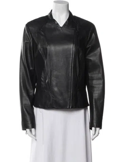 Pre-owned Vakko Leather Biker Jacket In Black