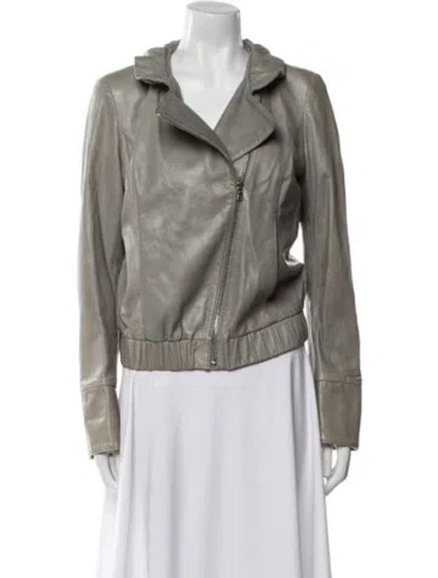 Pre-owned Vakko Leather Biker Jacket In Gray