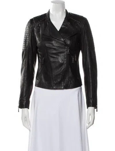 Pre-owned Vakko Leather Biker Jacket In Gray