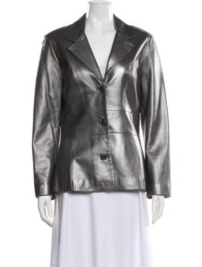 Pre-owned Vakko Leather Blazer In Gray