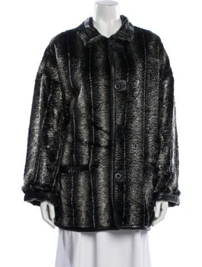 Pre-owned Vakko Leather Faux Fur Coat In Black
