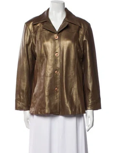 Pre-owned Vakko Leather Jacket In Brown