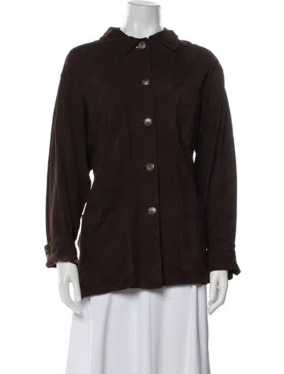 Pre-owned Vakko Leather Jacket In Brown