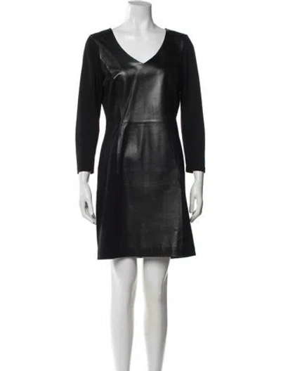 Pre-owned Vakko Leather Knee-length Dress In Blue