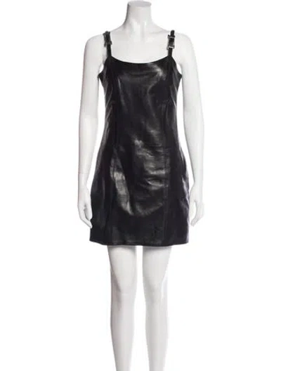 Pre-owned Vakko Leather Mini Dress In Blue