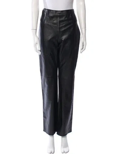 Pre-owned Vakko Leather Straight Leg Pants In Black