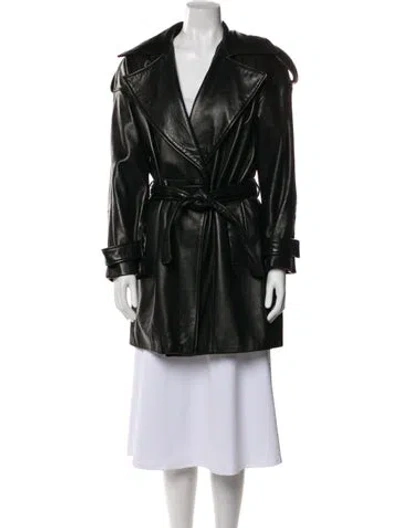 Pre-owned Vakko Leather Trench Coat In Black