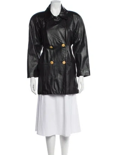 Pre-owned Vakko Leather Trench Coat In Black