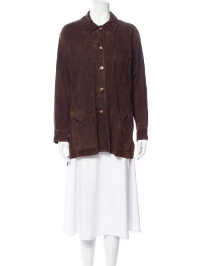 Pre-owned Vakko Leather Utility Jacket In Brown