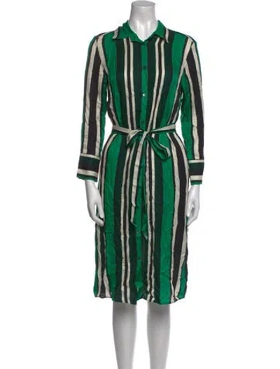 Pre-owned Vakko Striped Knee-length Dress In Green