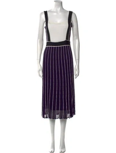 Pre-owned Vakko Striped Midi Length Dress In Purple