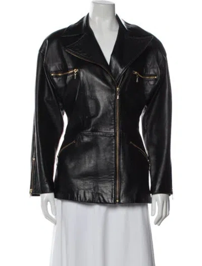 Pre-owned Vakko Vintage Leather Biker Jacket In Black