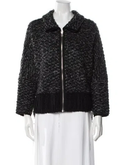 Pre-owned Vakko Wool Tweed Pattern Faux Fur Jacket In Black
