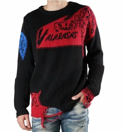 Valabasas Komodo Distressed Sweater In Red In Black