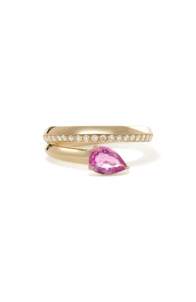 Valani Atelier Elegance Diamond Pavé & Pink Sapphire Coil Ring In 14k Yellow Gold