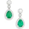 Valani Atelier Emerald & Pavé Diamond Drop Earrings In White Gold