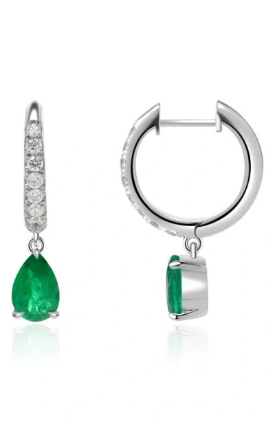 Valani Atelier Emerald Drop Diamond Hoop Earrings In 14k White Gold