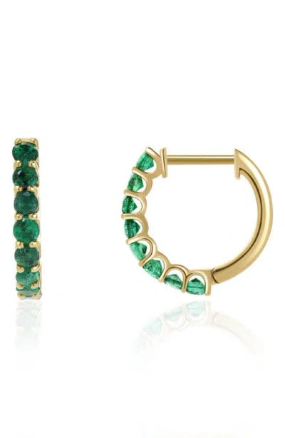 Valani Atelier Emerald Huggie Hoop Earrings In Green/14k Yellow Gold