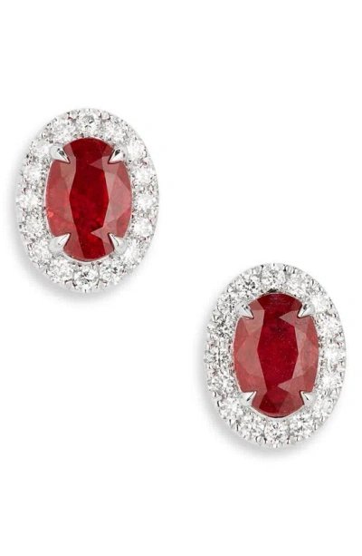 Valani Atelier Ruby & Diamond Halo Stud Earrings In White Gold/ Ruby/ Diamond