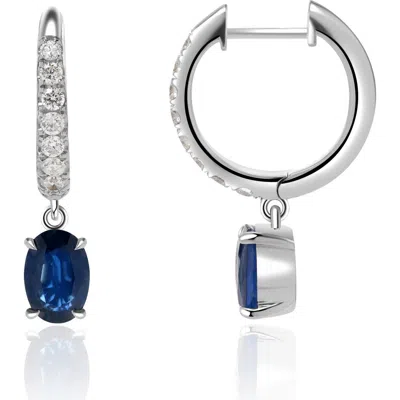Valani Atelier Sapphire Drop Diamond Hoop Earrings In 14k White Gold