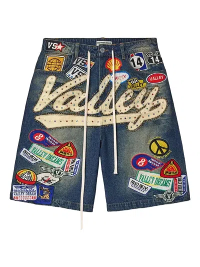 Vale 1980s Patch Denim Shorts In Blue