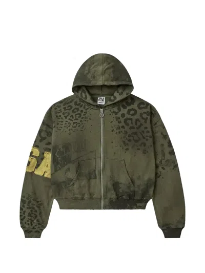 Vale Animal-print Zip-up Hoodie In Green