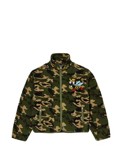 Vale Camouflage Embroidered Fleece Jacket In Green