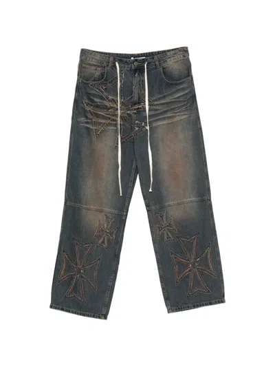 Vale Cross-patch Drawstring Jeans In White