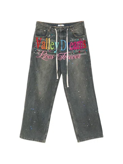 Vale Crystal-embellished Embroidered Jeans In Gray
