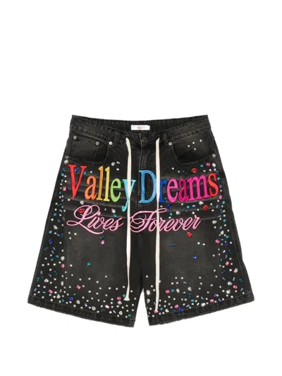 Vale Crystal-embellished Embroidered Shorts In Black