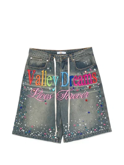 Vale Crystal-embellished Embroidered Shorts In Blue