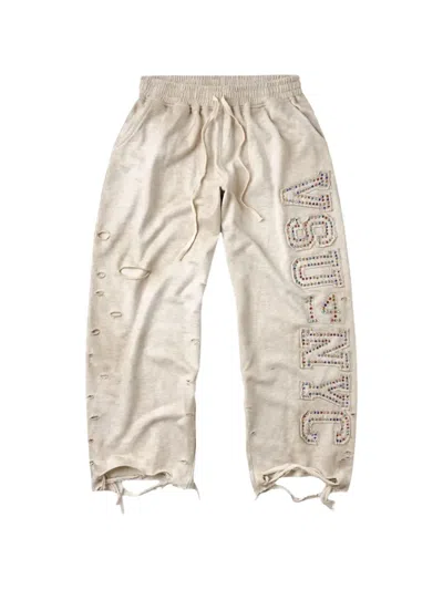 Vale Distressed Crystal-embellished Track Pants In Neutral