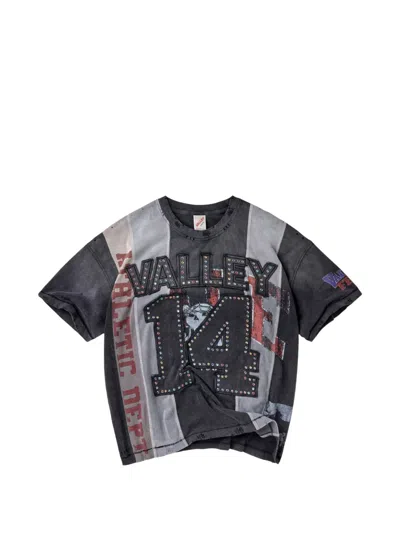 Vale Distressed Crystal-embellished T-shirt In Black