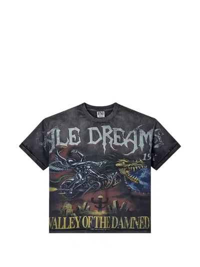 Vale Distressed Graphic-print T-shirt In Gray