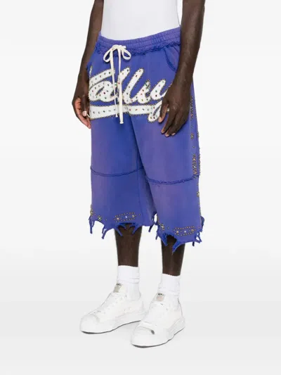 Vale Embellished Frayed-edge Shorts In Blue