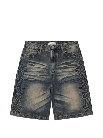 Vale Embroidered Whiskered Shorts In Blue