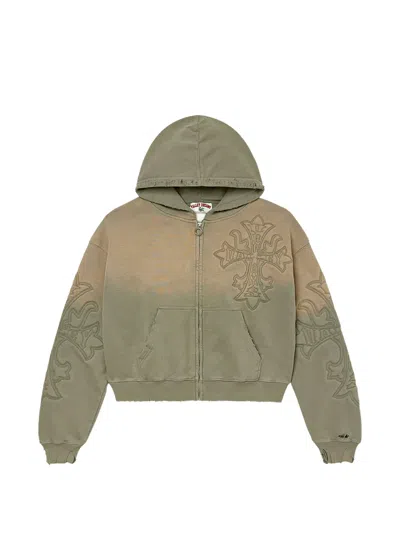 Vale Embroidered Zip-up Hoodie In Green