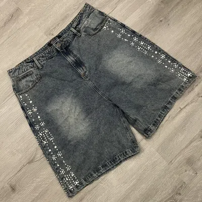 Pre-owned Vale Forever Candy Jorts Rhinestone Denim In Blue