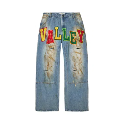 Pre-owned Vale Forever Collage Painter Pants 'indigo' | Blue | Men's Size Xxl