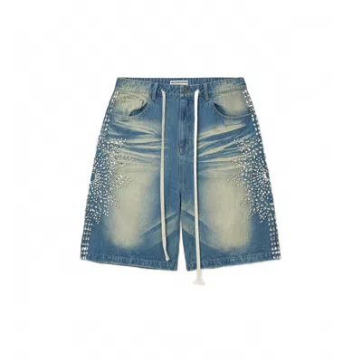 Vale Forever Men's Sirens Crystal Jorts Streetwear Denim Shorts In Blue