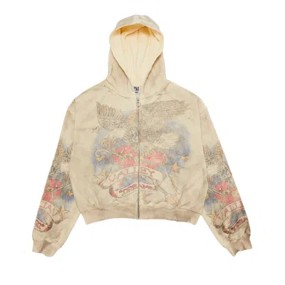 Pre-owned Vale Forever Nostalgia Zip Up 'tattered/cream' | Men's Size L In White