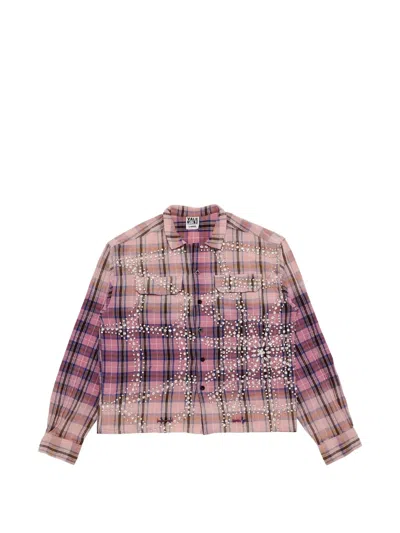 Vale Forever Piggy Bank Crystal-embellished Plaid-pattern Shirt In Pink