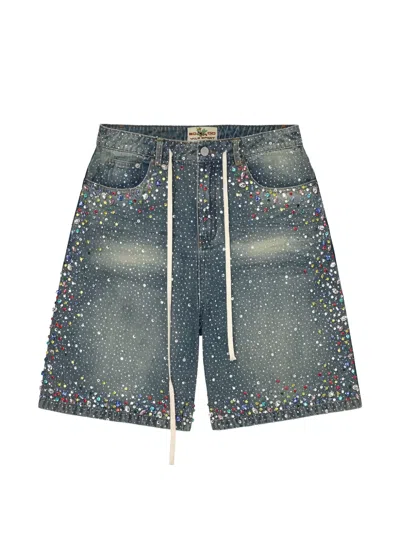 Vale Forever Rainstorm V2 Crystal-embellished Distressed Shorts In Blue