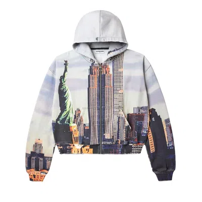 Pre-owned Vale Forever Skyline Zip Up Hoodie 'nyskyline' | Grey | Men's Size L In Gray