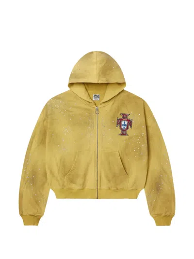 Vale Forever Sun Custered Distressed Logo-patch Hoodie In Yellow