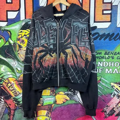 Pre-owned Vale Forever Valley Fest Spider Zip Up Hoodie Size Small In Black