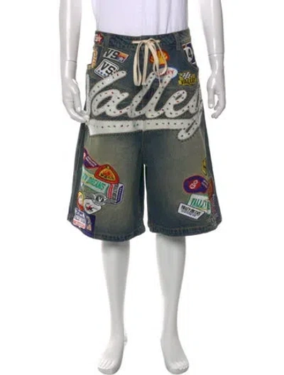 Pre-owned Vale Graphic Print Denim Shorts In Green