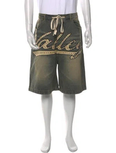 Pre-owned Vale Graphic Print Denim Shorts W/ Tags In Green