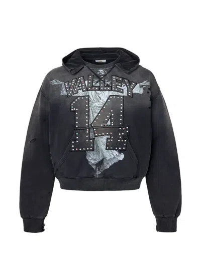 Vale Graphic-print Distressed Hoodie In Black