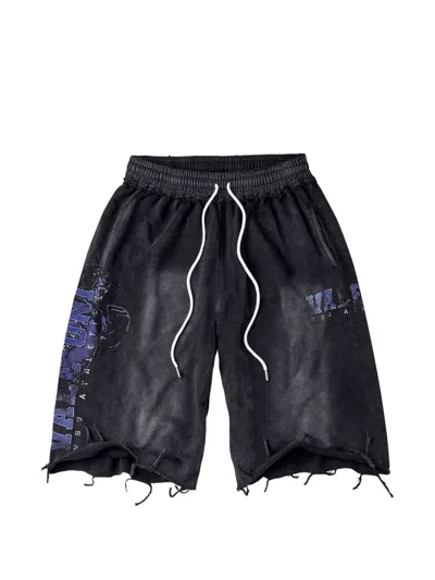Vale Graphic-print Distressed Shorts In Black